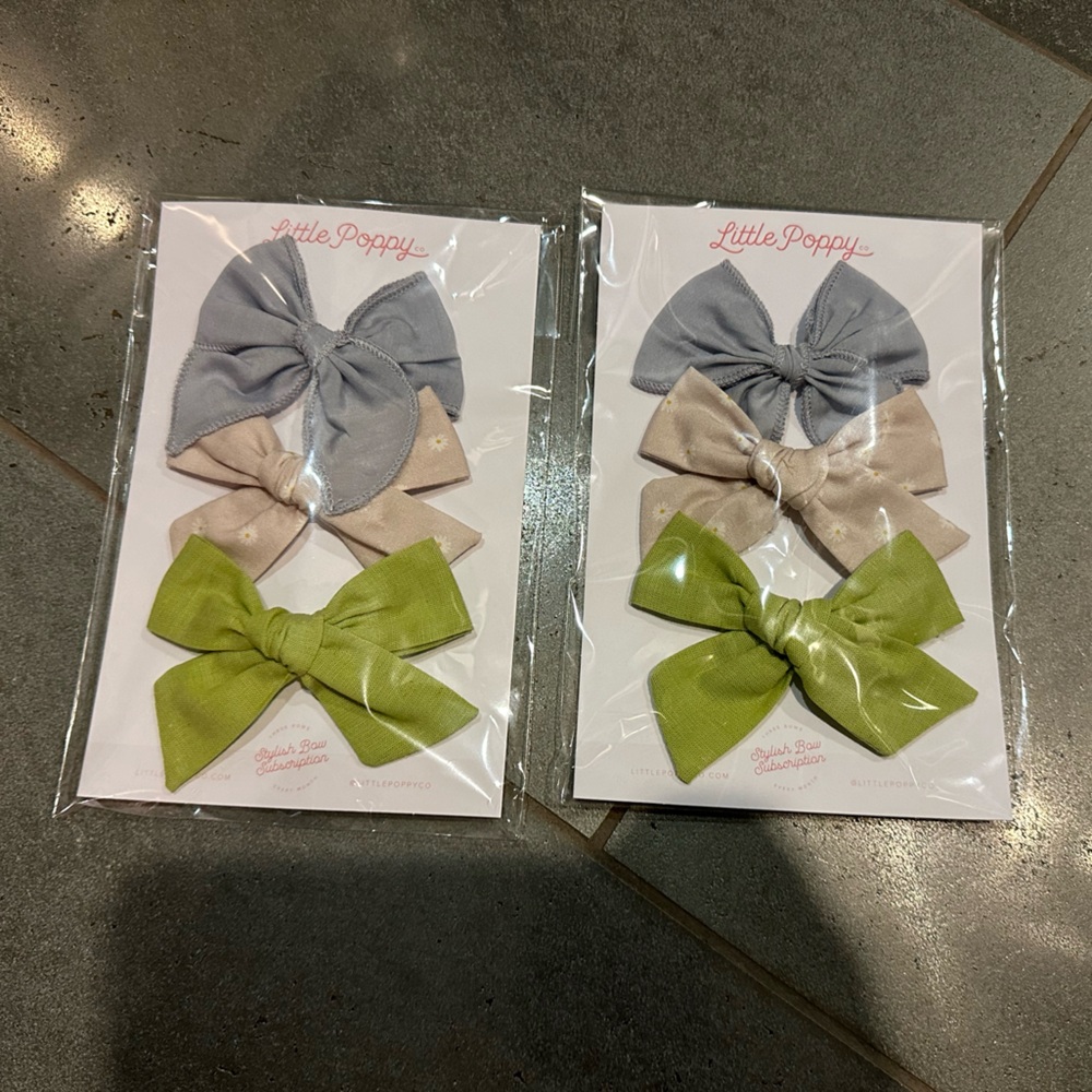 Little Poppy Co LPC Clip Bows New 3 Pk, Blue Green Gray Floral